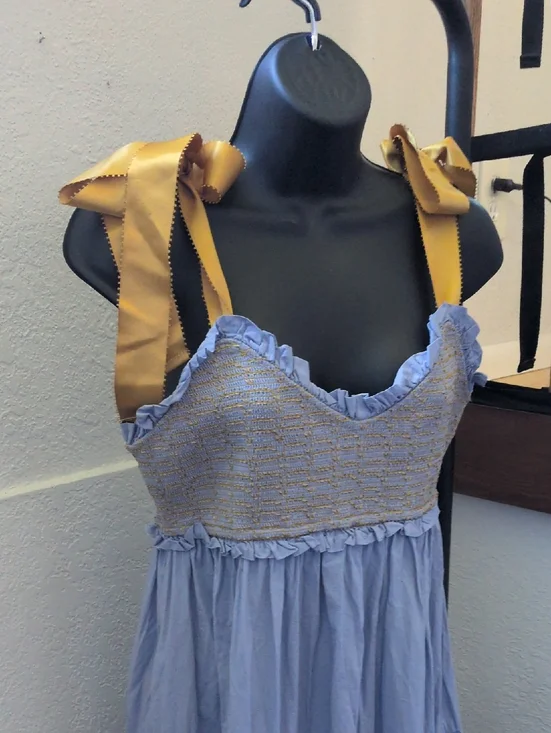 ✨nwt Free People Bluebell Solid Maxi Dress In Blue Gold Size M - Picture 2 of 8